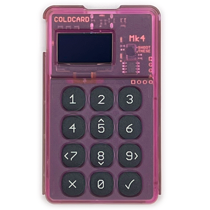 The COLDCARD Mk4 in a pink case.